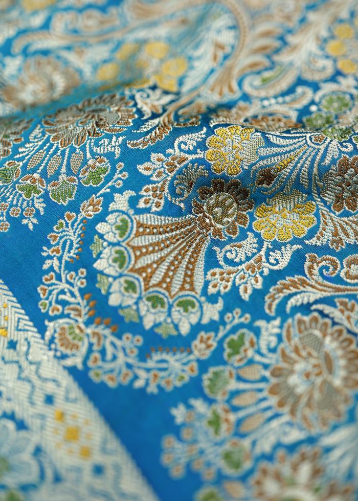 Pure Banarasi Turquoise Meenakari Silk Saree