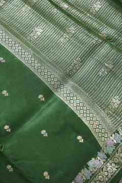 Bottle Green Katan Silk Banarasi Saree