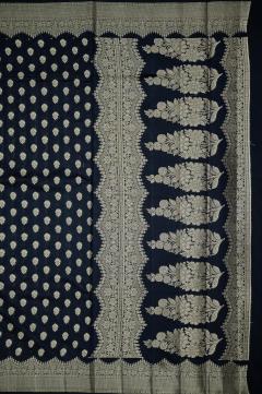 Pure Banarasi Chynia Golden Zari Navy Blue Saree