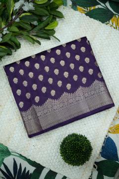 Pure Banarasi Chynia Golden Zari Navy Blue Saree