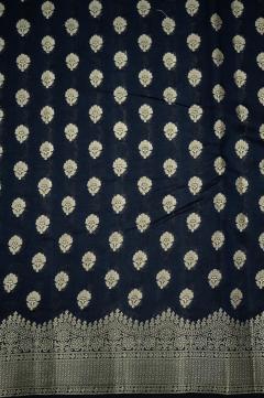 Pure Banarasi Chynia Golden Zari Navy Blue Saree