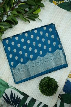 Pure Banarasi Chynia Golden Zari Navy Blue Saree