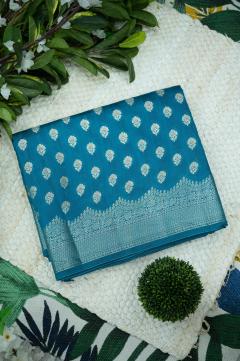 Pure Banarasi Chynia Golden Zari Navy Blue Saree