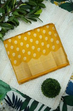 Pure Banarasi Chynia Golden Zari Navy Blue Saree