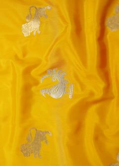Pure Banarasi Katan Shikargah Sunshine Yellow Saree