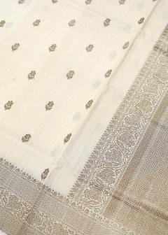Pure Banarasi White Tussar Silk Saree