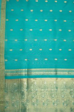 Pure Banarasi Kora Handloom Aqua Green Saree
