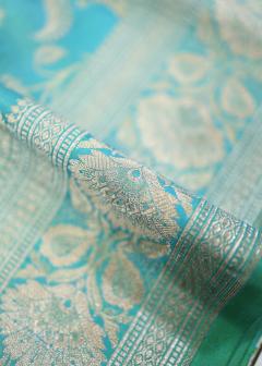 Pure Banarasi Sea Green Katan Upada Saree