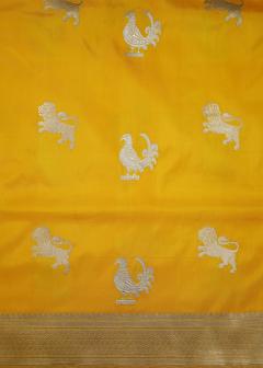 Pure Banarasi Katan Shikargah Sunshine Yellow Saree