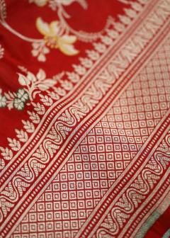Pure Banarasi Red Minakari Upada Katan Silk Saree