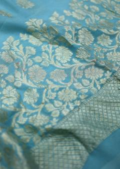 Pure Banarasi Sky Blue Khaddi Georgette Suit Fabric