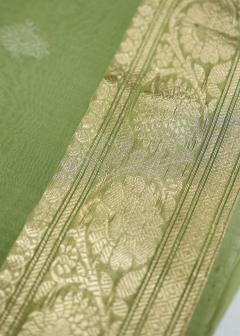 Pure Banarasi Handwoven Pista Green Kora Silk Saree