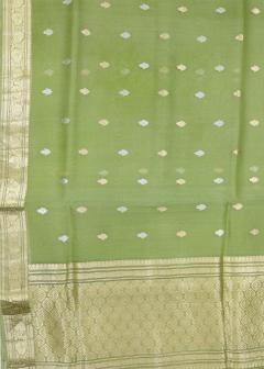 Pure Banarasi Handwoven Pista Green Kora Silk Saree