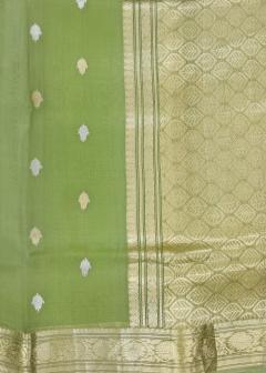 Pure Banarasi Handwoven Pista Green Kora Silk Saree